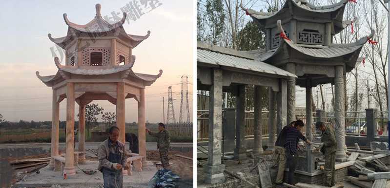 中式大理石涼亭安裝，石雕景觀亭子工廠，中式涼亭廠家