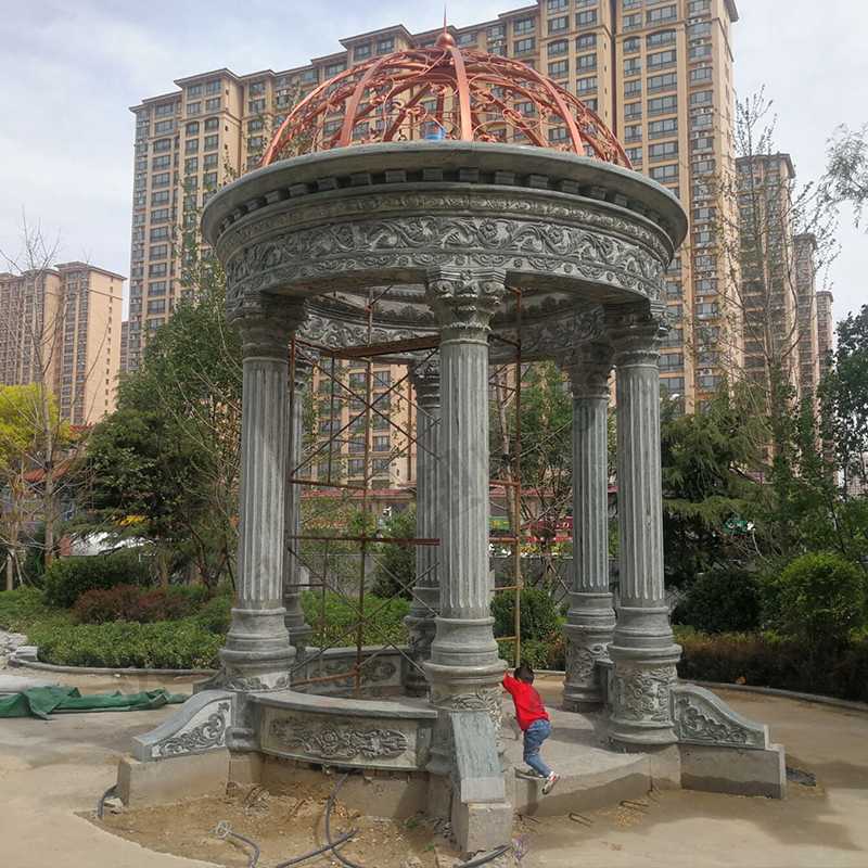 景觀涼亭廠家，園林小區(qū)景觀亭子，大理石石材涼亭