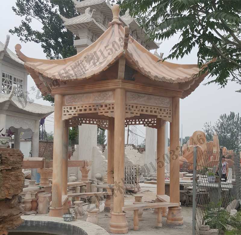 中式大理石涼亭，石雕景觀亭子，石雕六角亭子廠家