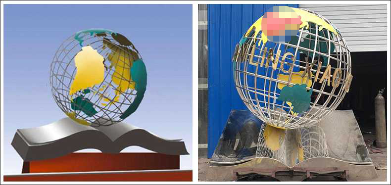 不銹鋼地球，景觀地球雕塑，學校地球儀擺件