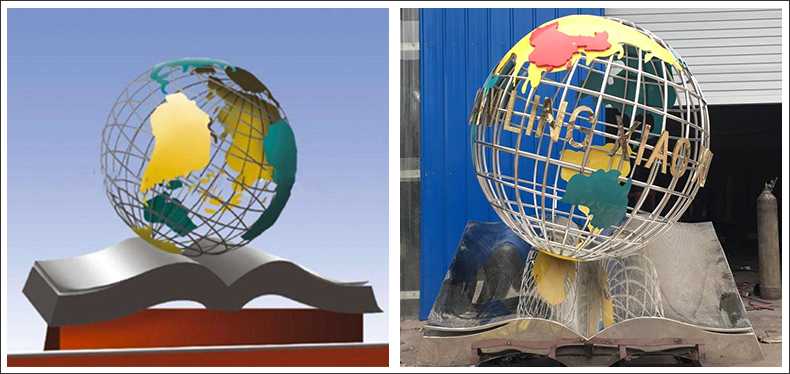不銹鋼地球，景觀地球雕塑，學校地球儀擺件
